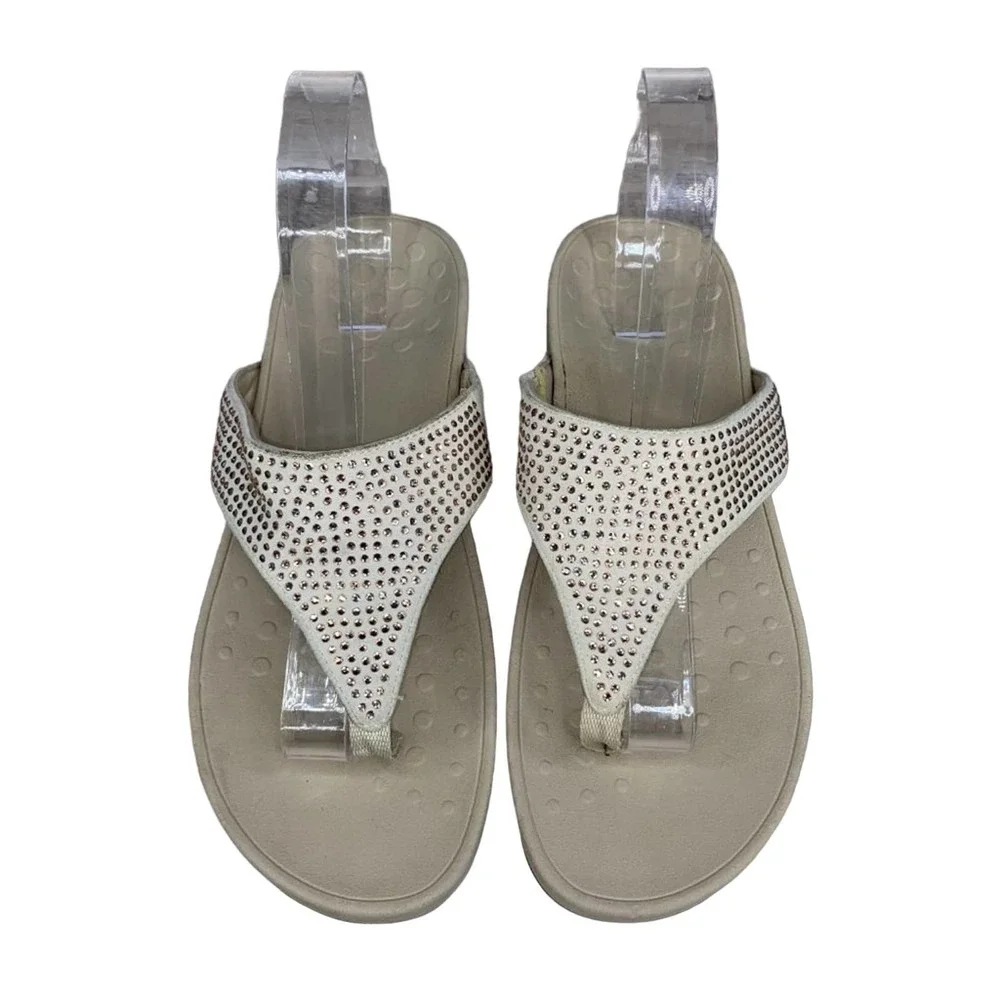 Vionic Beige Sandals with Rhinestone Accents